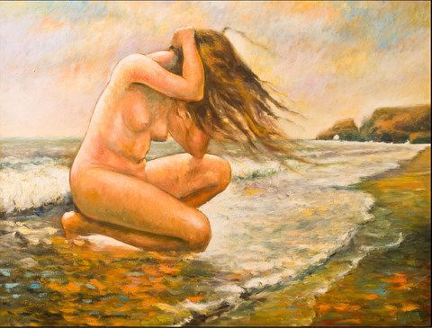 nu de femme à la plage aux Iles de la Madeleine